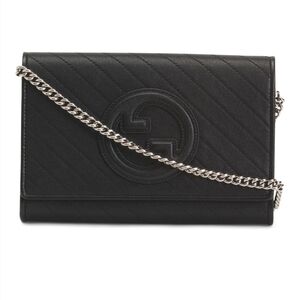 Gucci Black Crossbody Bag with Embossed Logo and Silver Chain